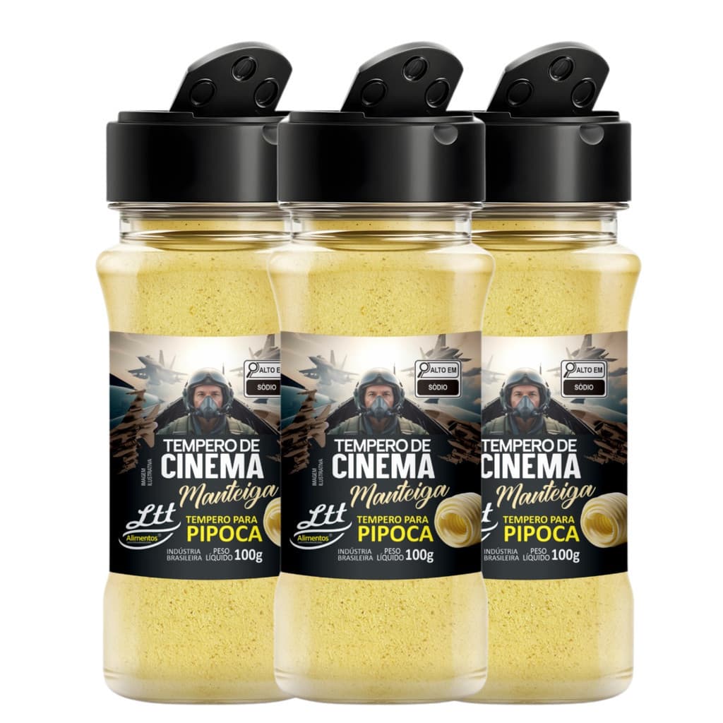 Temperos Para Pipoca 3 Unidades Sabor Manteiga 100g Cada - Total 300g De Tempero