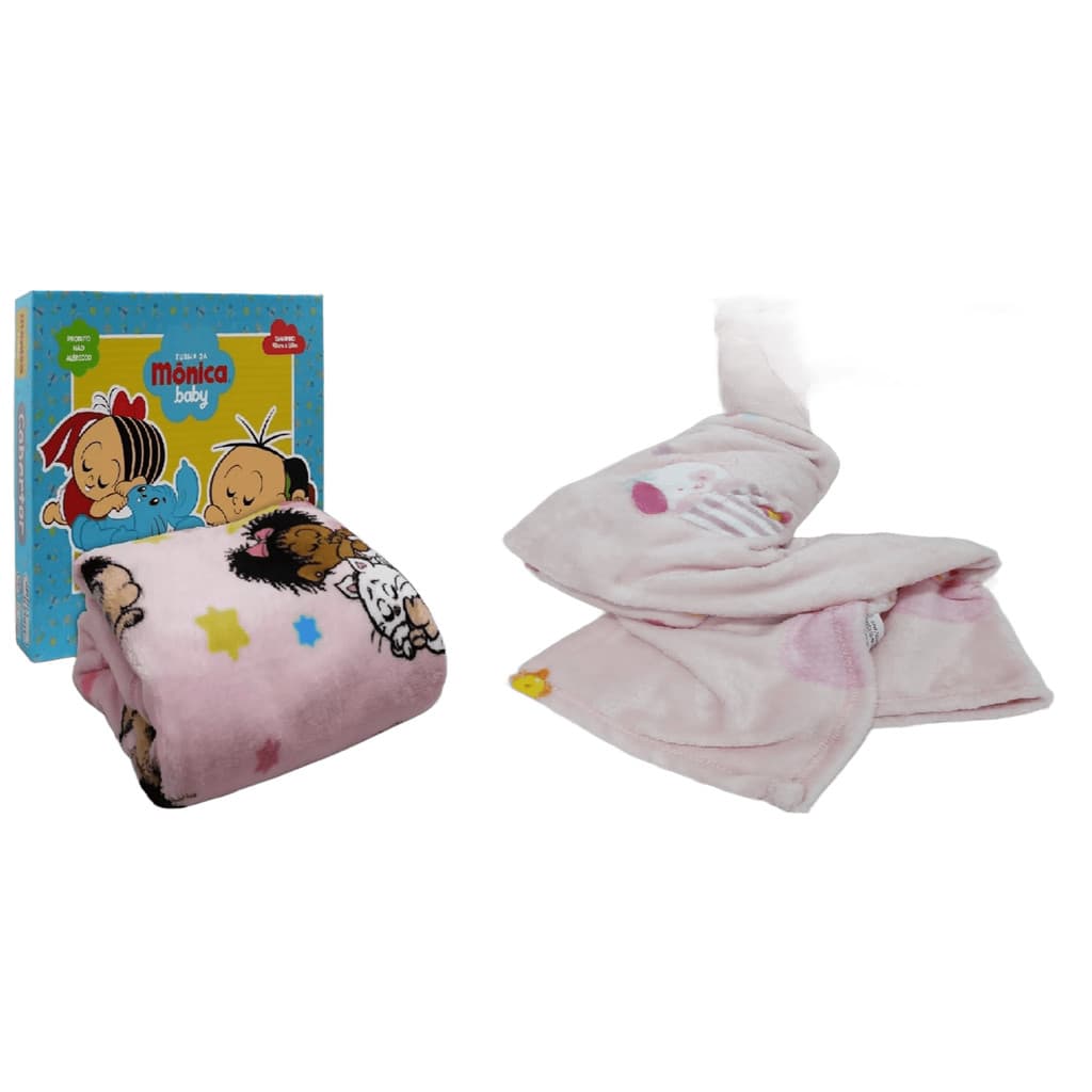 Kit Jolitex Manta Bebe Menina + Cobertor Monica Rosa Enxoval