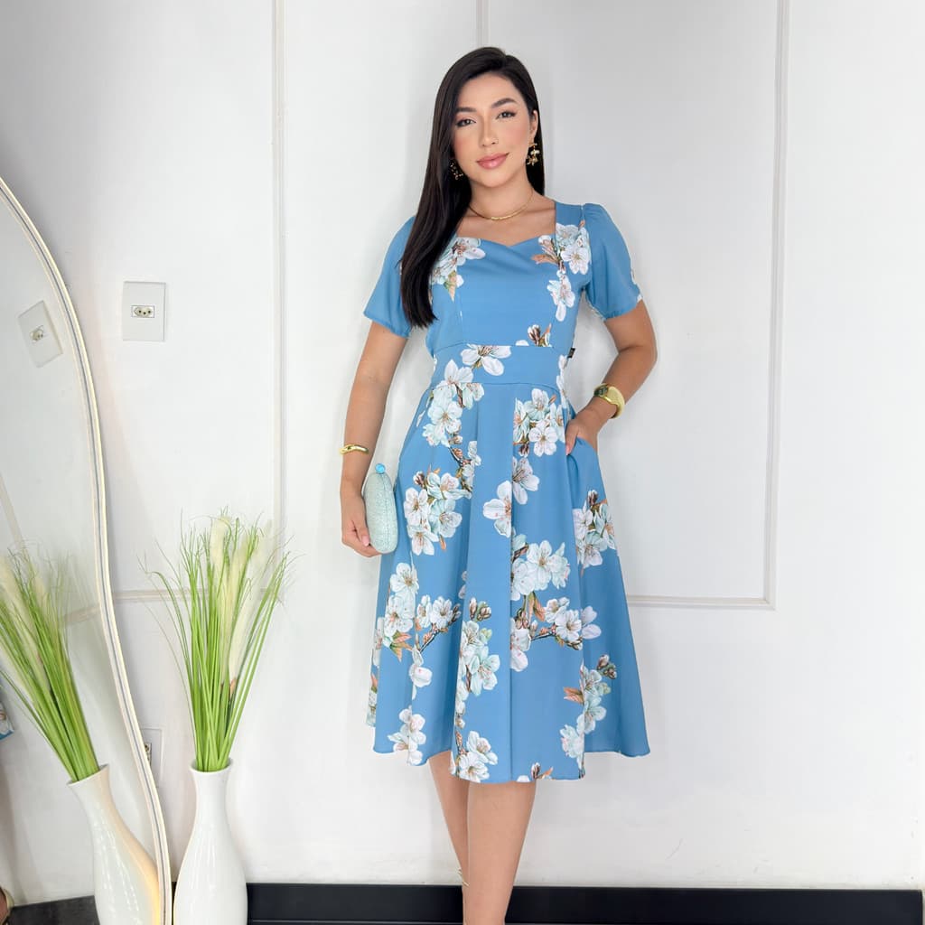 Vestido Midi Evangelico Feminino Floral Look Elegante Para Culto  E Dia A Dia