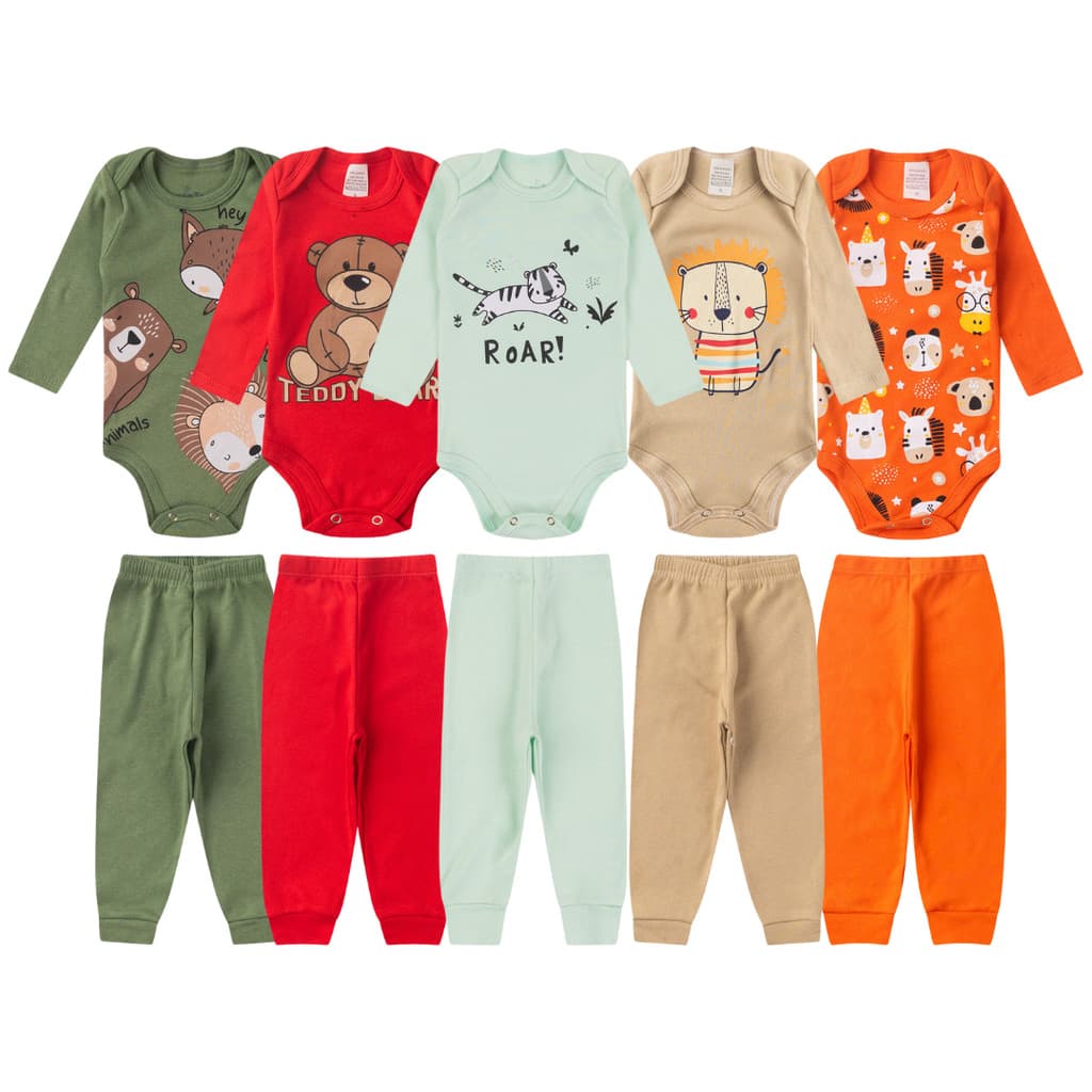 Kit 10 Peças Body Bebê Manga Longa Roupas de Bebê Menina 100% Algodão