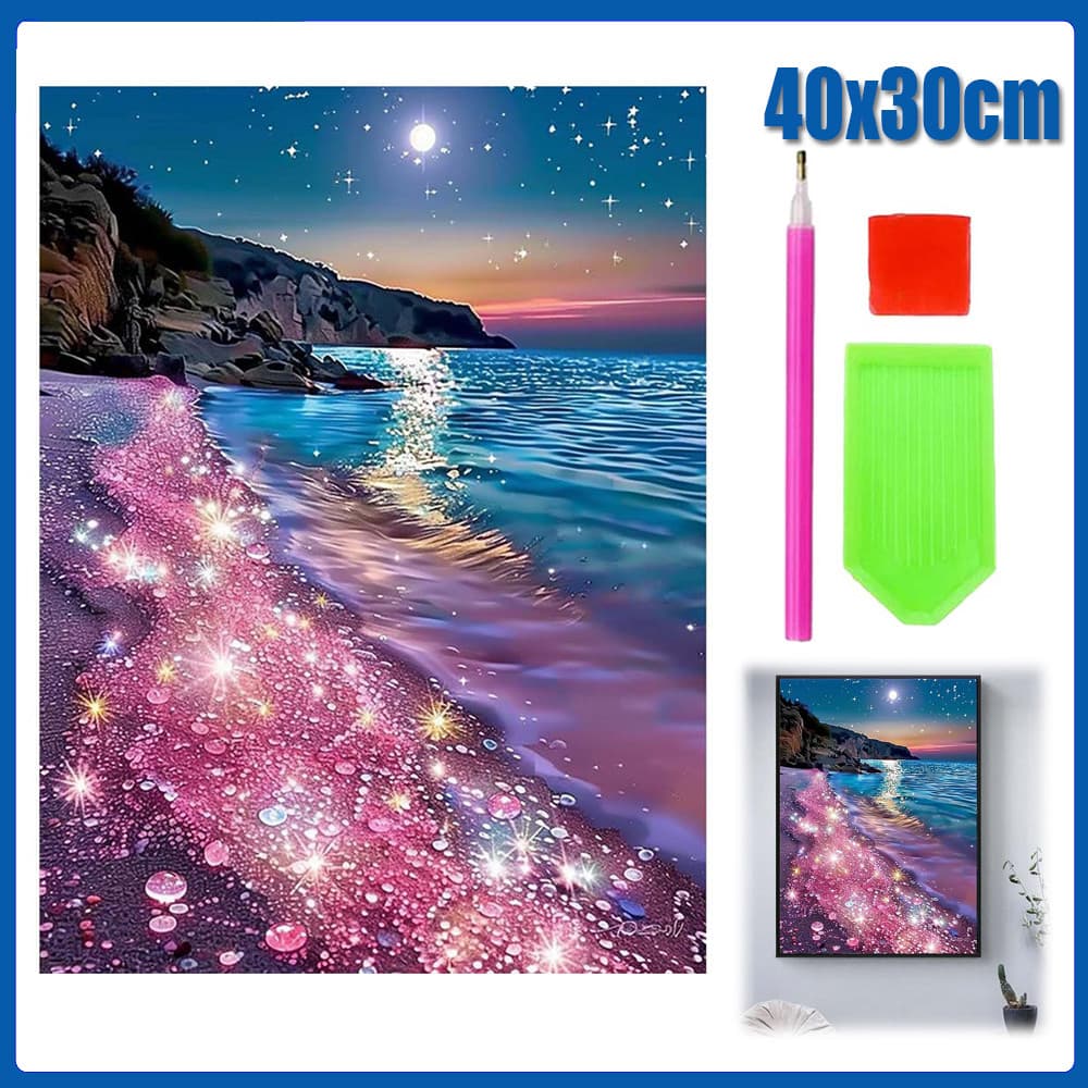 40x30cm Praia rosa Pintura Diamante 5D Pintura de Diamante Conjunto De Pintura Com Diamante Conto De Quadrado 5D Kits