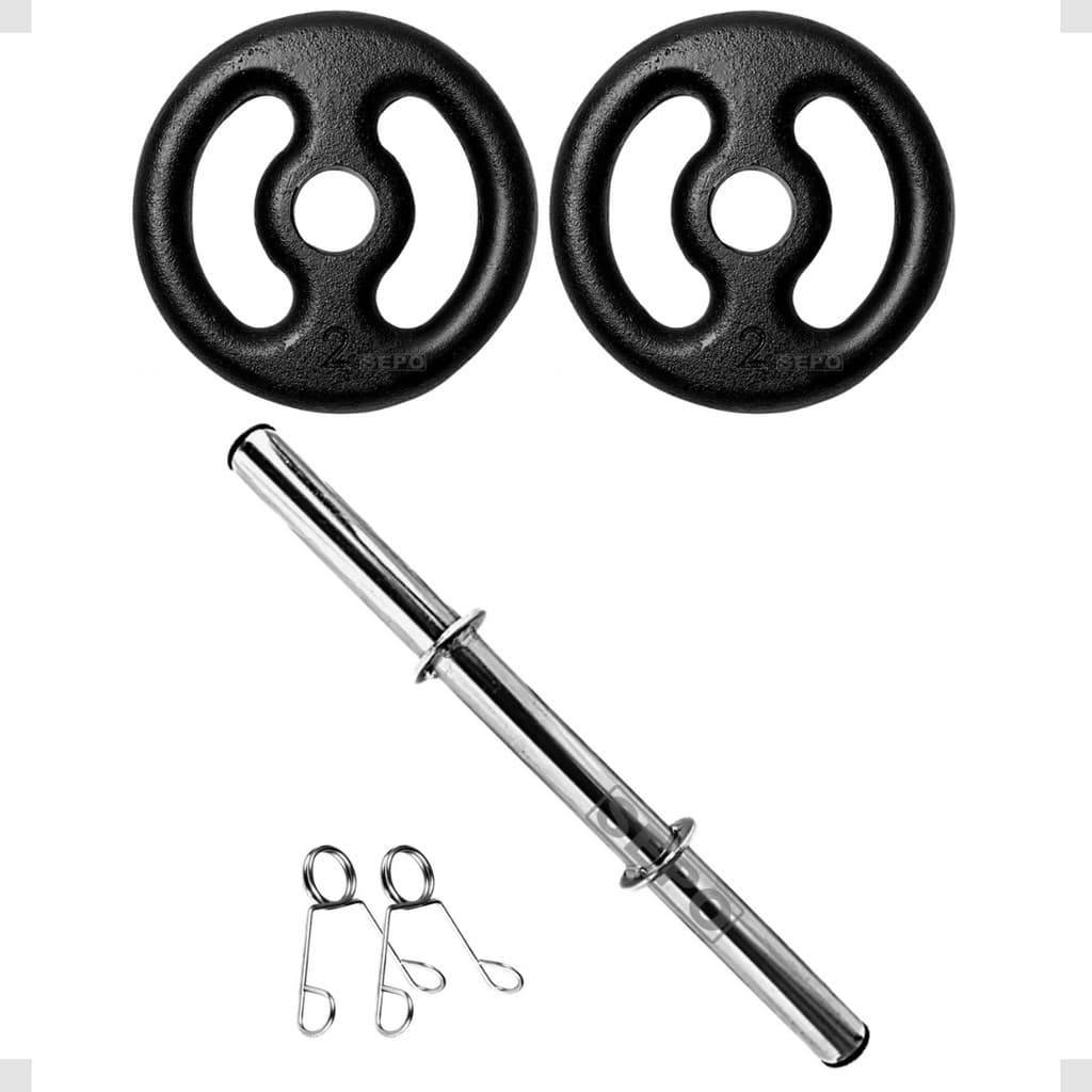 Kit Anilha 2Kg 2 Un e Barra 40 Cm Academia Treino Exercícios