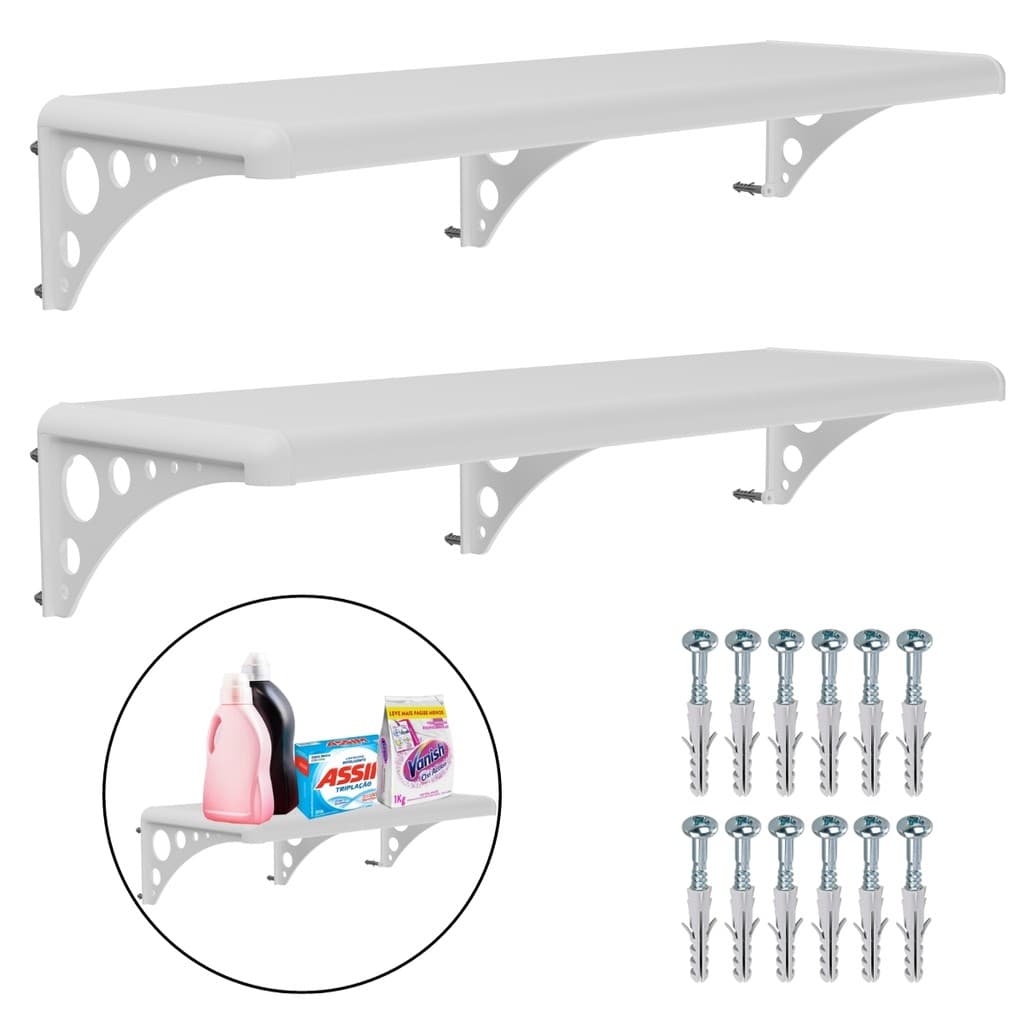 Kit 2 Prateleiras Multiuso Branca com Suporte 80x20cm Astra Par de Prateleiras Organização Parede Casa