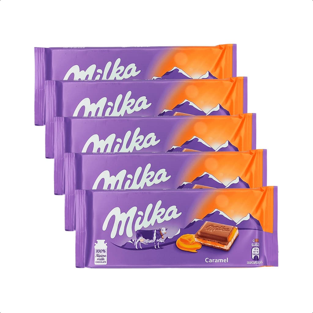 Kit 5 Barras Milka Caramelo 100g Chocolate Recheado