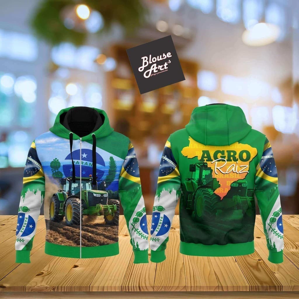 Casaco Moletom Bandeira Paraná Agro Top Trator Verde Ag20