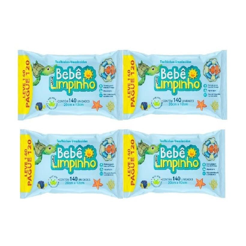 Kit Bebê Limpinho Toalhas Umedecidas C/ 4 Pacotes De 140Un