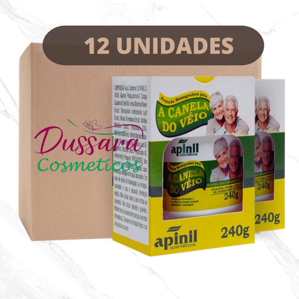 Kit 12 Un Pomada Massageadora Canela do Veio 240g Apinil Cosméticos