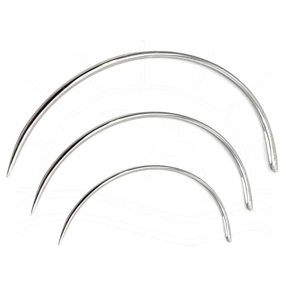 Kit 3 Unidades Agulha Curva Aço Inox Costura Tecido Artesanato Couro Megahair Patchwork Penteados