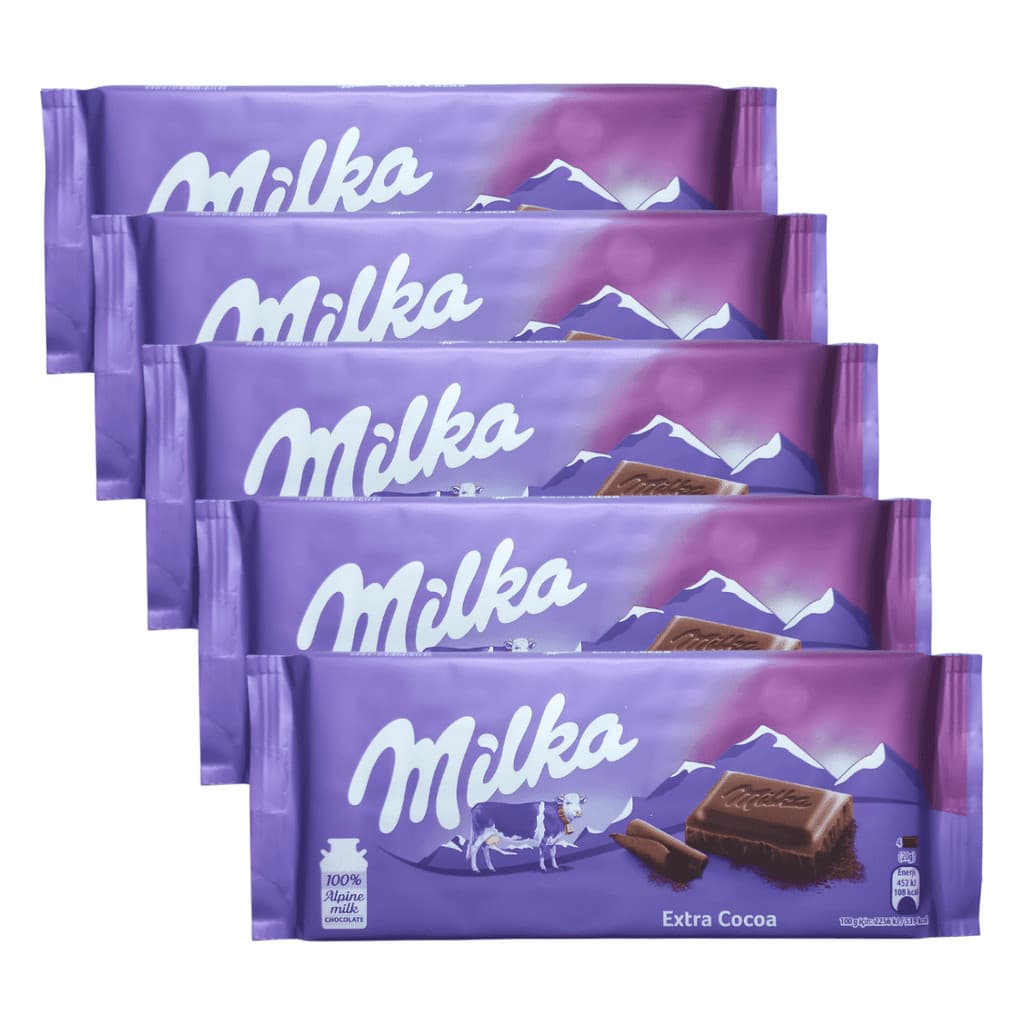 5 barras de chocolate ao leite importado com cacau extra