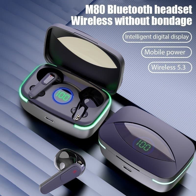 M80 Fone De Ouvido e Carregador de Celular Portátil Bluetooth Sem Fio 5.3 Fone Estéreo SU