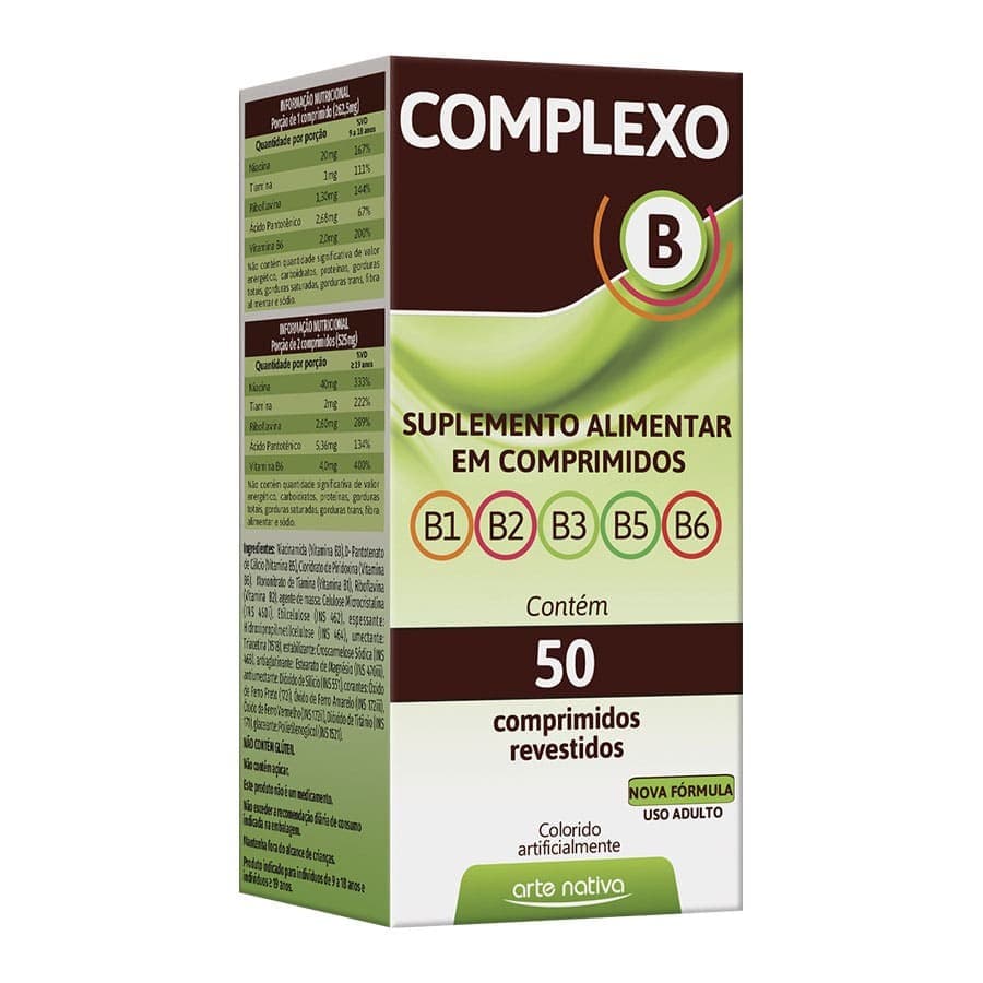 Complexo B 50 Comprimidos Vitaminas B1, B2, B3, B5, B6 - Arte Nativa