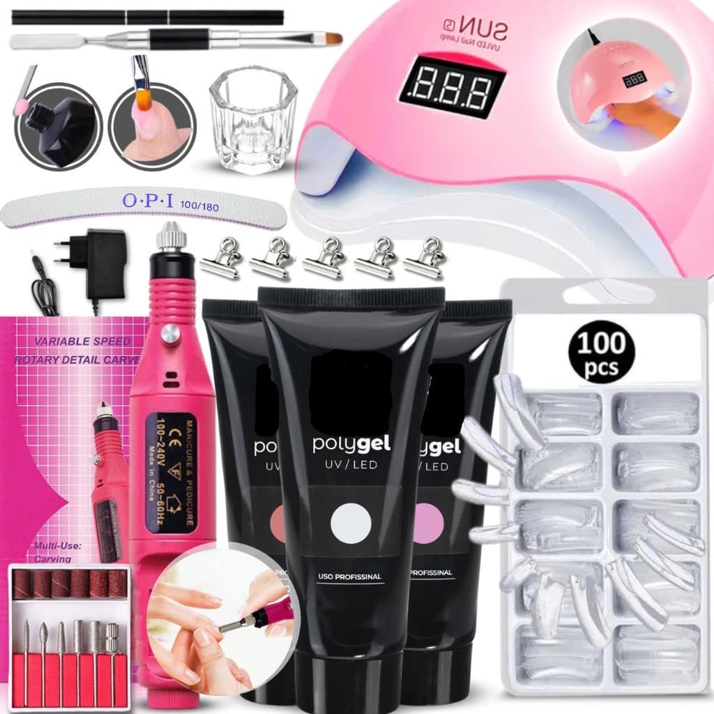 Kit Polygel Alongamento Unhas Completo - Cabine Sun5 - Lixa Elétrica - Envio Imediato