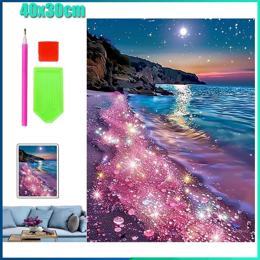 Quadrado Pintura Diamante 5D Pintura de Diamante Pintura DIY 5D Diamante 40x30cm Praia rosa