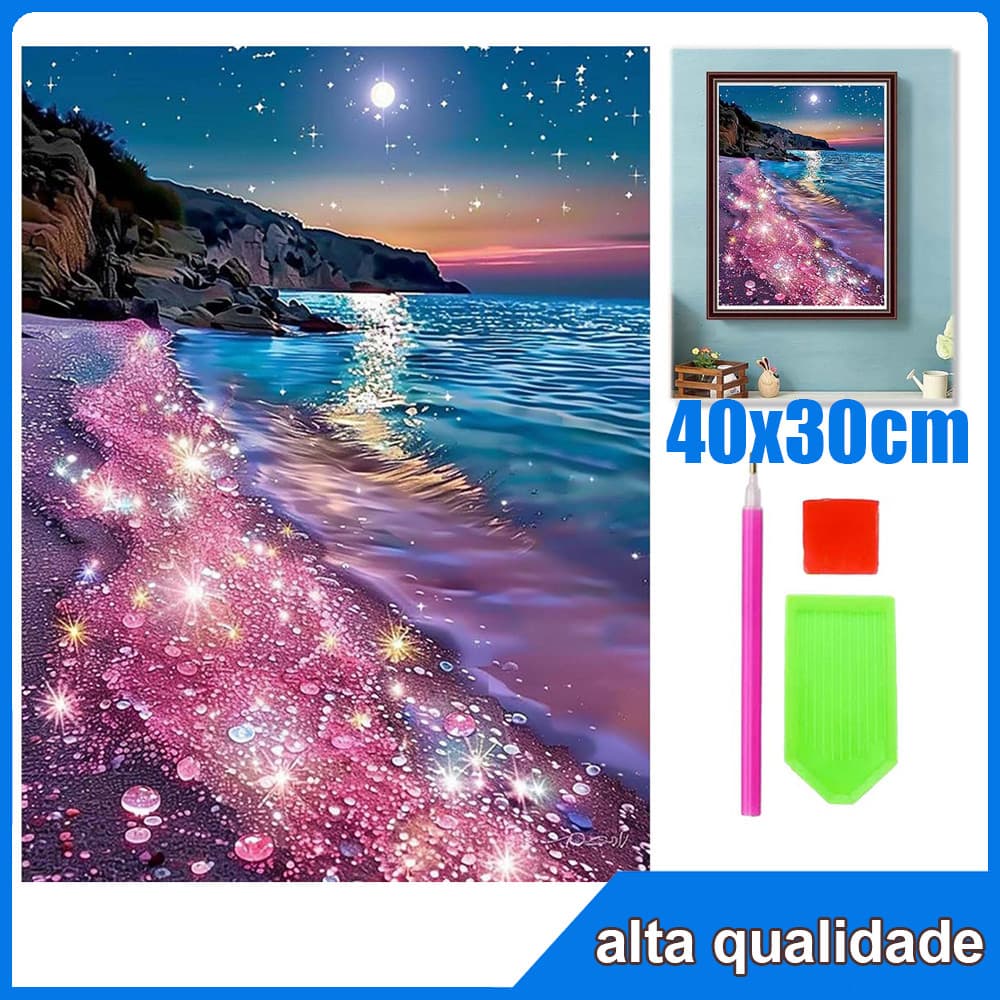 40x30cm Praia rosa Quadrado Pintura Diamante 5D Pintura de Diamante Pintura Com Diamante A Óleo 5D DIY Decorativa