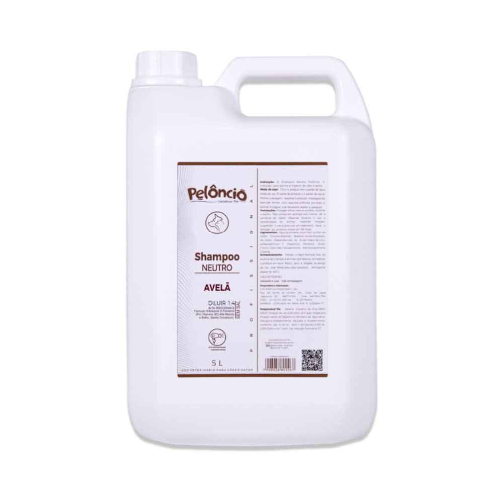 SHAMPOO PROFISSIONAL PELÔNCIO NEUTRO AVELÃ 5 LITROS PARA CÃES E GATOS BANHO PET SHOP