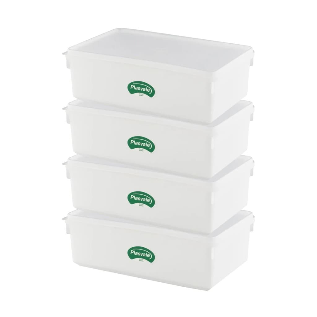 Kit 4 Caixas Organizadoras Retangulares Brancas de Plástico para Casa e Cozinha