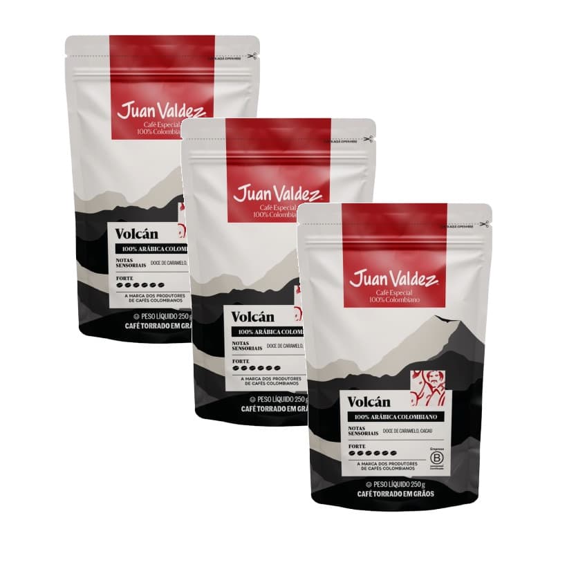 3 CAFÉ EM GRÃOS COLOMBIANO JUAN VALDEZ VOLCAN ESPRESSO 250G