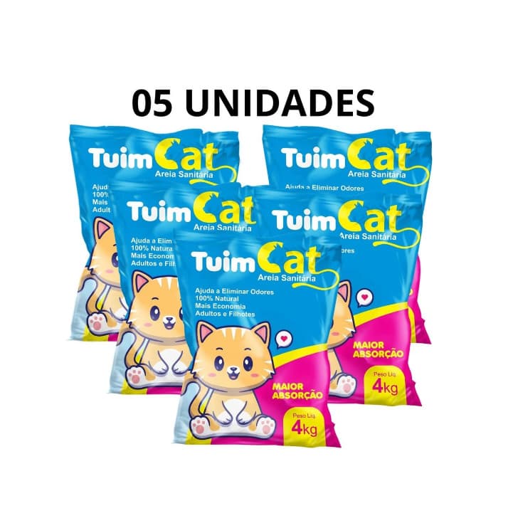 Areia Sanitária Higiênica para Gatos Tuim Cat Gato 5 UNIDADES 4KG Total 20Kg