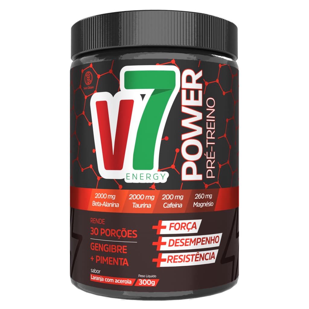 Pré Treino V7 Power 300g Laranja com Acelora