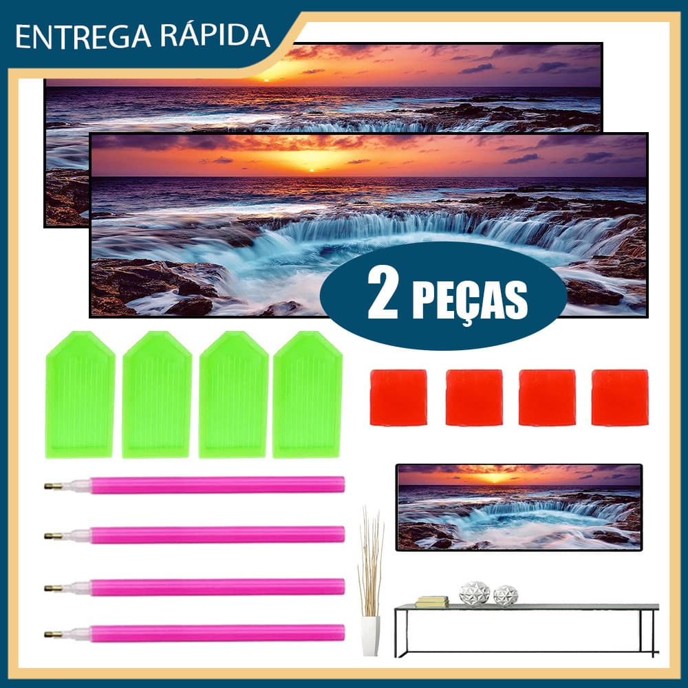 2x Conjunto de pintura de diamante 5D Pintura de diamante DIY Spot 120x40cm Pintura decorativa do pôr do sol à beira-mar
