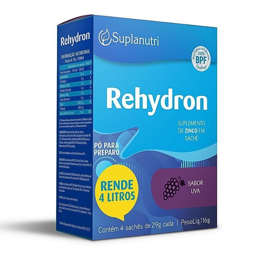 Rehydron Pó Solução Oral Com 4 Envelopes Sabor Uva De 29G