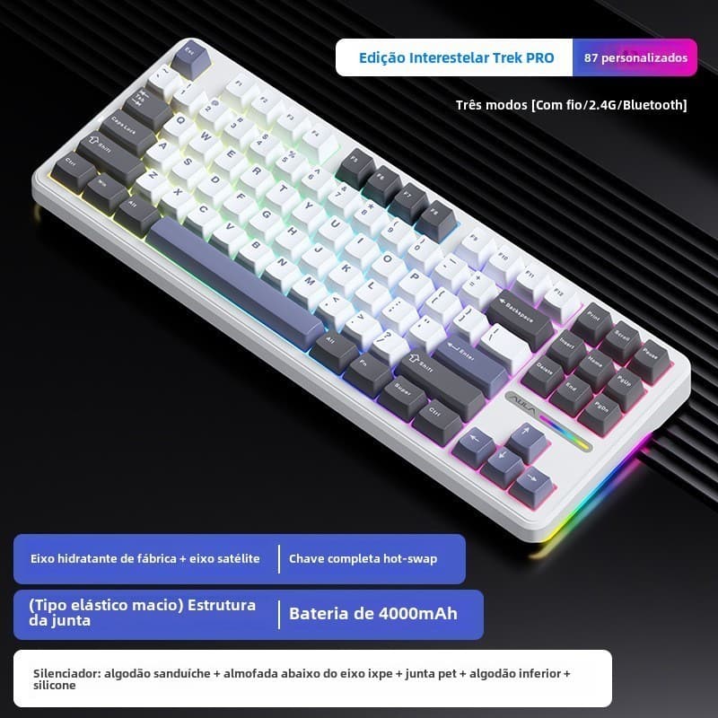 AULA F87 Pro  Teclado Mecânico Sem Fio Personalizado Tri-mode ANSI/ABNT2