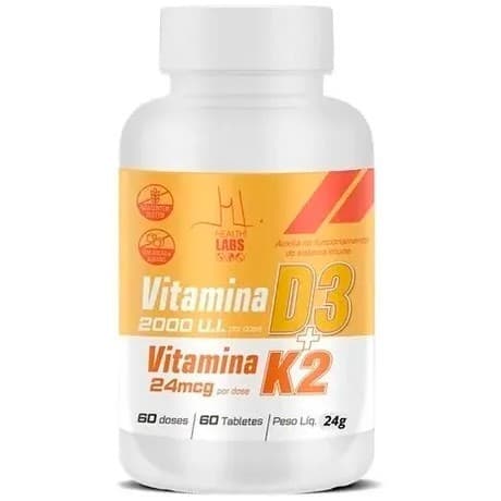 Vitamina D3 (2000 UI) + Vitamina K2 (24mcg) - (60 Tabletes) - Health Labs
