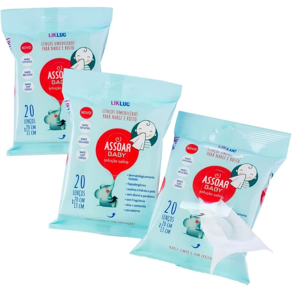 Kit 3 Lenços Umedecidos Assoar Baby Solução Salina Likluc Higiene Infantil Bebê Limpeza Suave