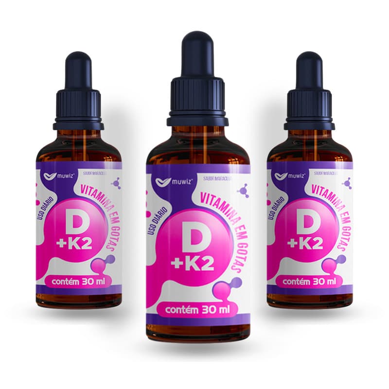 KIT 3 VITAMINA D SUBLINGUAL + VIT K2 GOTAS DE ALTO TEOR VITAMINA D3 2000UI MUWIZ