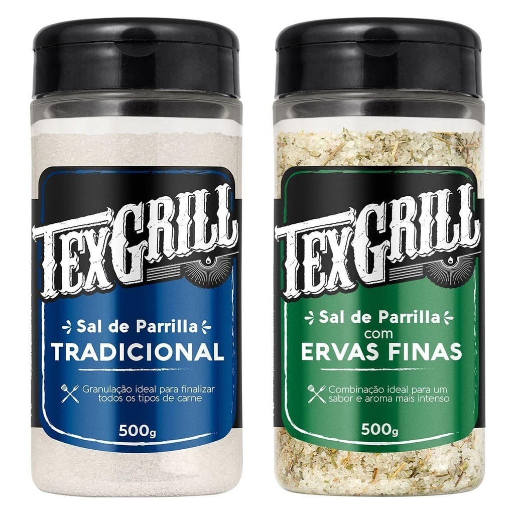 Kit Tempero de Carnes Costela e Assados Sal de Parrilla Tradicional +Sal Parrilla Erva 500g Texgrill