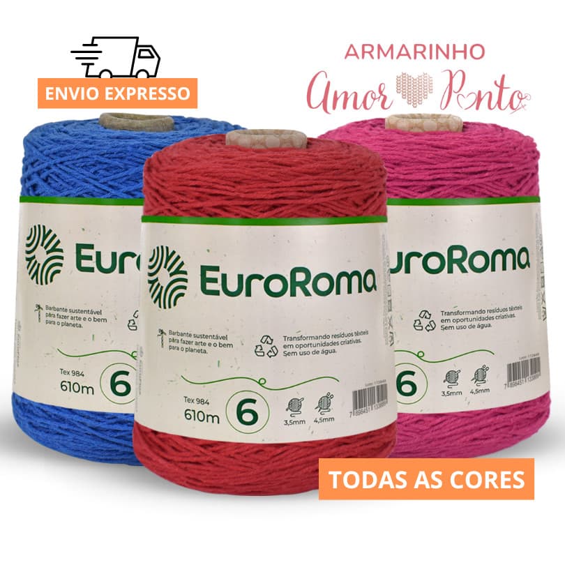 Barbante Para Crochê Euroroma N6 - 600 gramas com 610 metros . Linha Euroroma  Todas as Cores