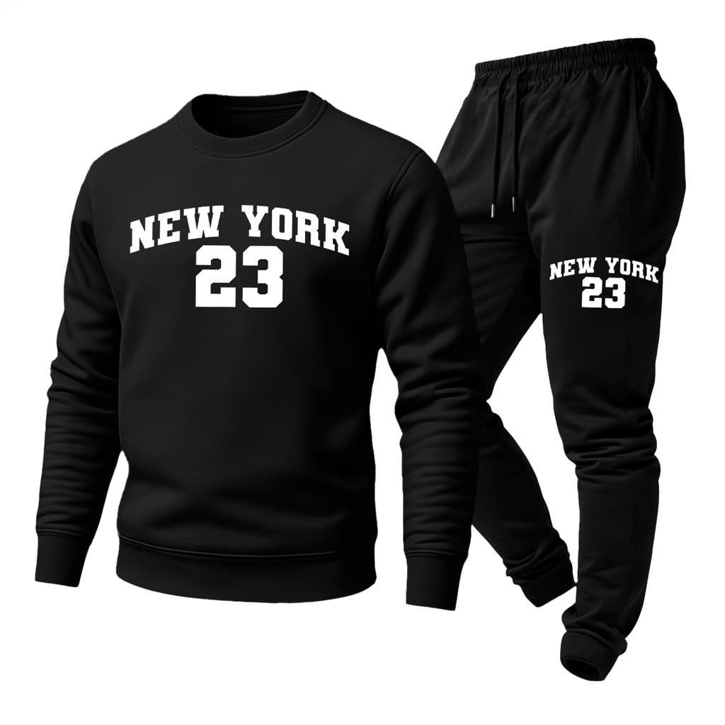 Conjunto Moletom Unissex Estampado New York 23 Calça e Blusa Gola Careca