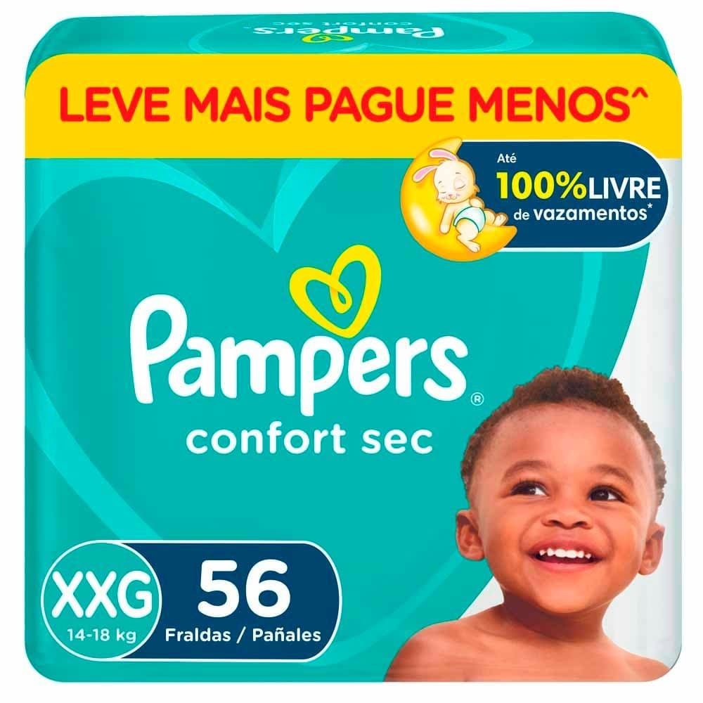 Fralda Infantil Pampers Confort Sec Tamanho XXG com 56 Fraldas