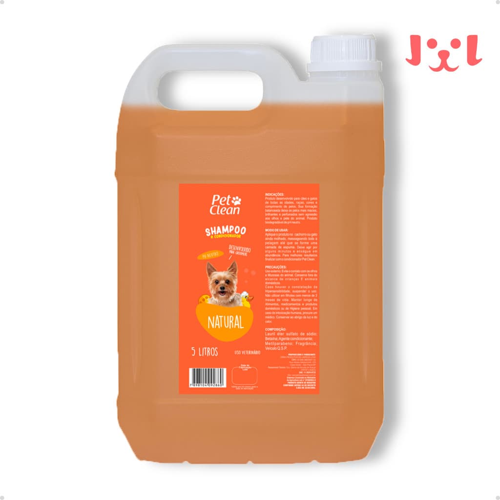 Shampoo e Condicionador Pet Shop para Cachorro e Gato Pet Clean Natural - Galão 5L
