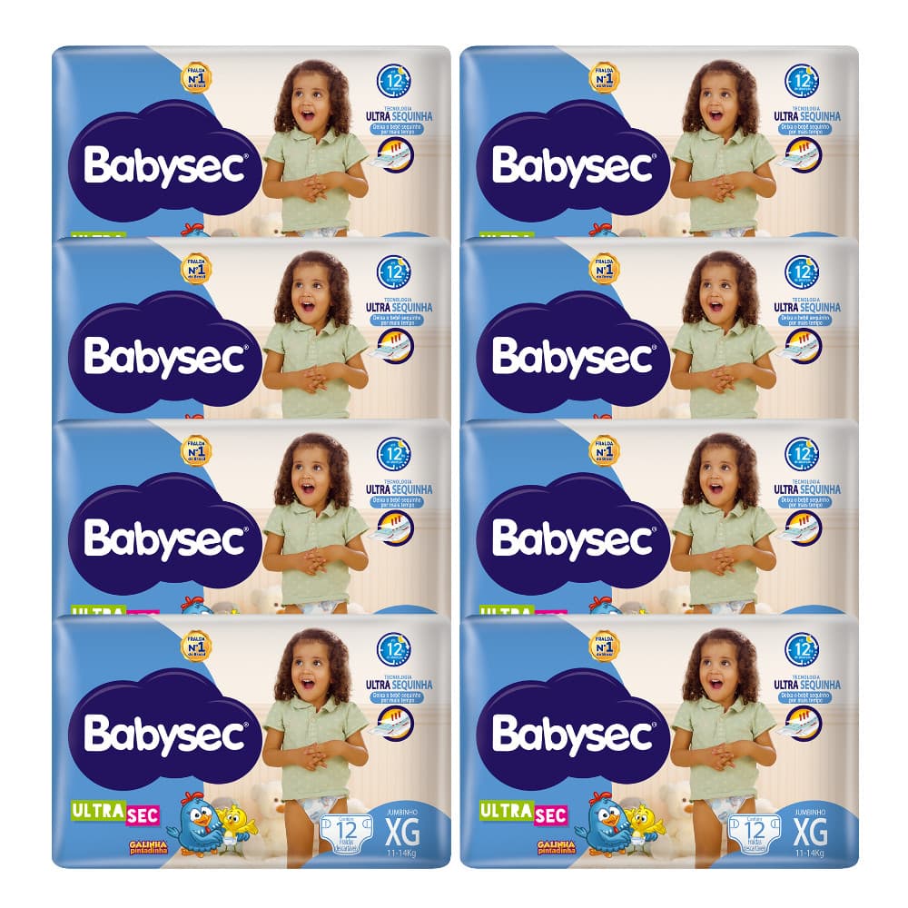 Pacote 8x Fralda Babysec UltraSec Jumbinho XG Galinha Pintadinha c/12un- Barreiras antivazamento