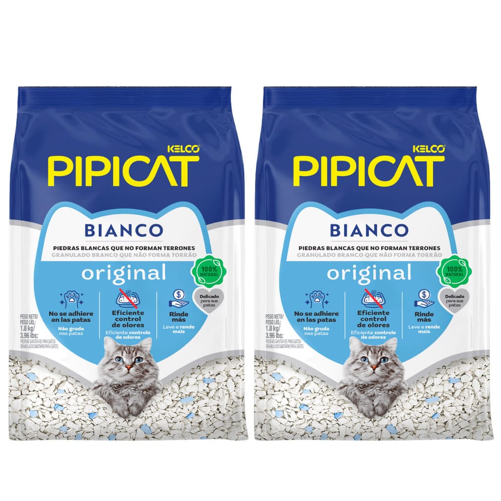 Kit 2 Areia Sanitária Pipicat Bianco Granulado Kelco 1,8kg