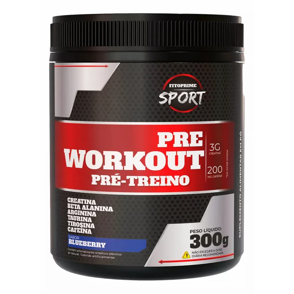 Pré-treino Energético 300g Creatina Arginina Beta Alanina Blueberry