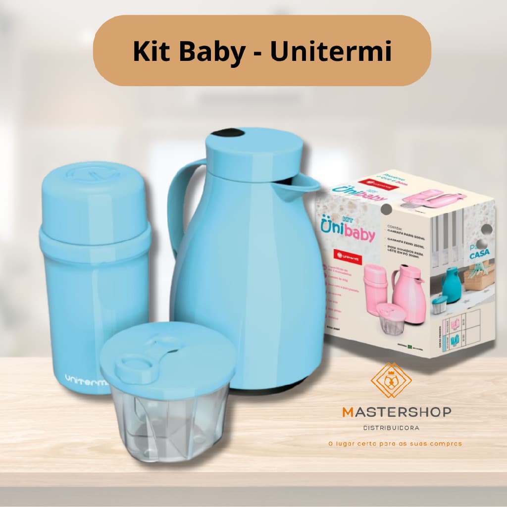 Kit Unibaby Garrafa Térmica Paris Fano Porta Leite em Pó Bebê Infantil Maternidade