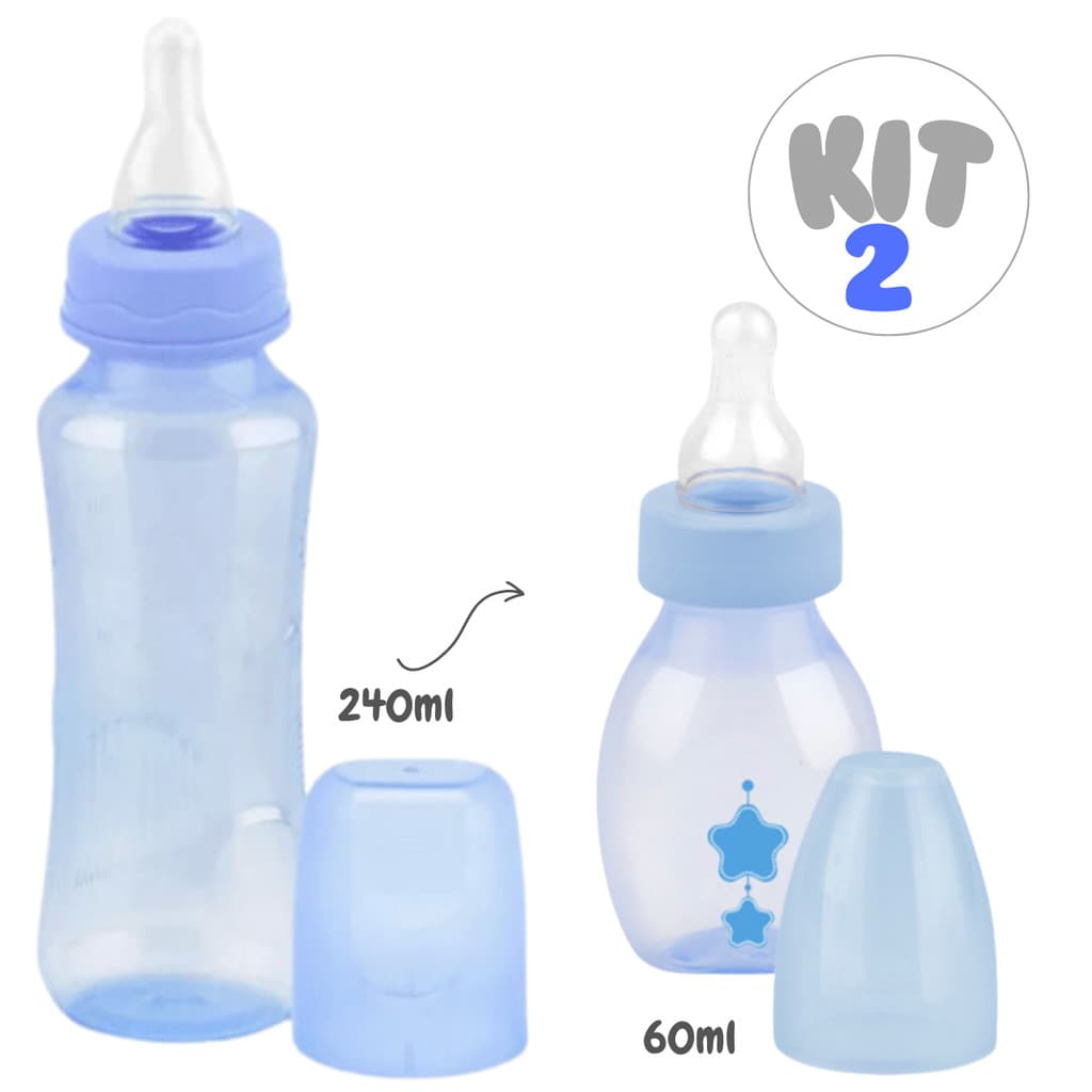 Kit Econômico 2 Mamadeiras Para Bebê 240 ml + 60ml