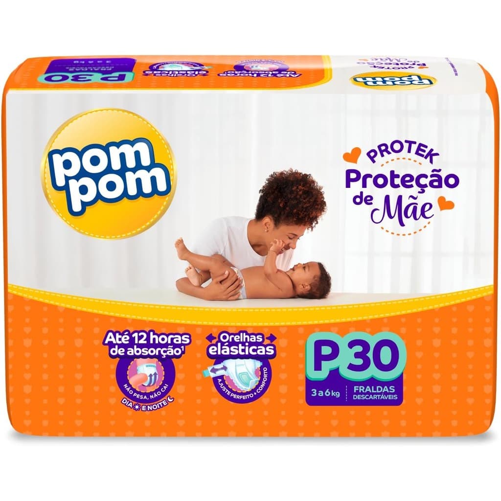 Fralda Pom Pom Protek Proteção de Mãe Jumbo P 30 Unidades