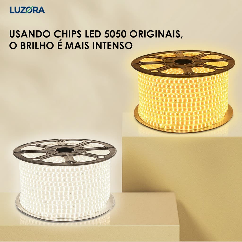 1 a 10 Metros Fita Mangueira de LED 5050 para Decoração 110V ou 220V Branco Frio/Quente Com Conector