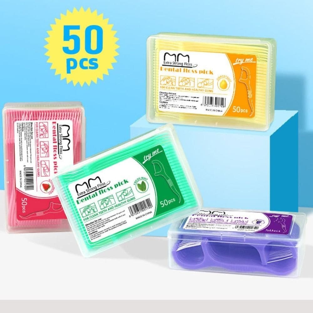Floss Stick 50 Palitos/Caixa 4 Sabores Fio Dental Com Sabor Frutas , Ferramenta Portátil Limpeza De Dentes 