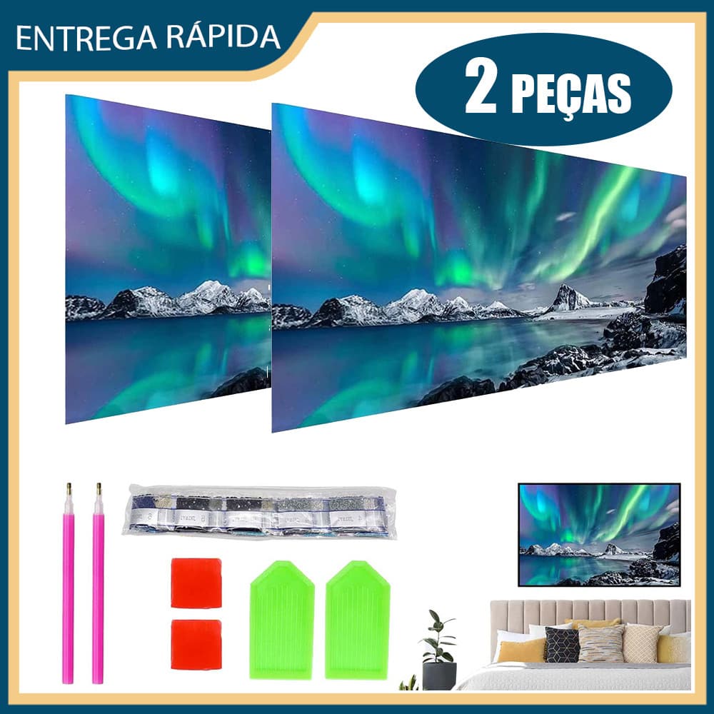 2x Conjunto de pintura de diamante 5D DIY pintura de diamante local 70x40cm Islândia Aurora Boreal Pintura Decorativa