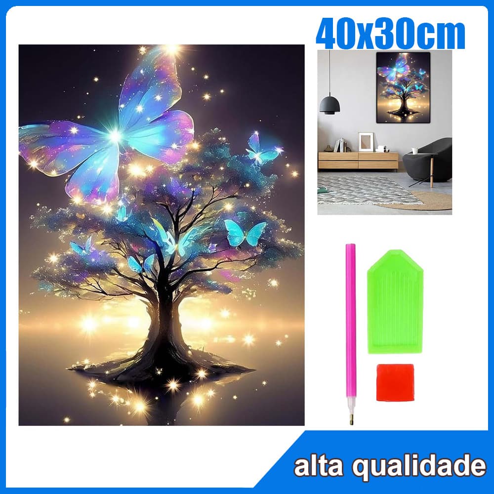 40x30cm Borboletas e árvores Quadrado Pintura Diamante 5D Pintura de Diamante Pintura Com Diamante A Óleo 5D Decorativa