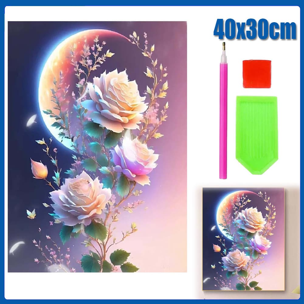 40x30cm Rosas ao luar Pintura Diamante 5D Pintura de Diamante Conjunto De Pintura Com Diamante Conto De Quadrado 5D Kits