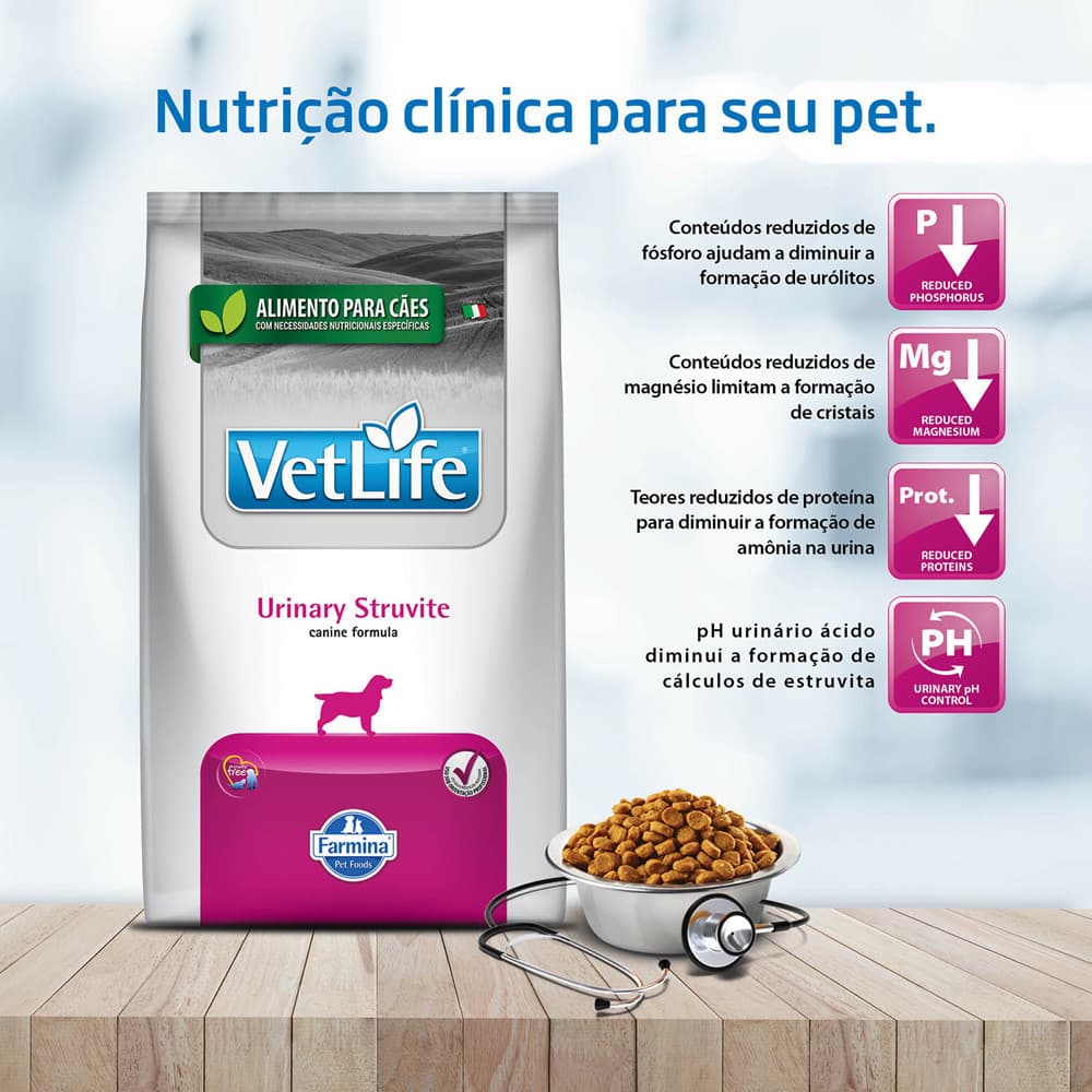 Ração Seca Vet Life Natural Urinary Struvite para Cães Adultos com Distúrbios Urinários - 10,1Kg
