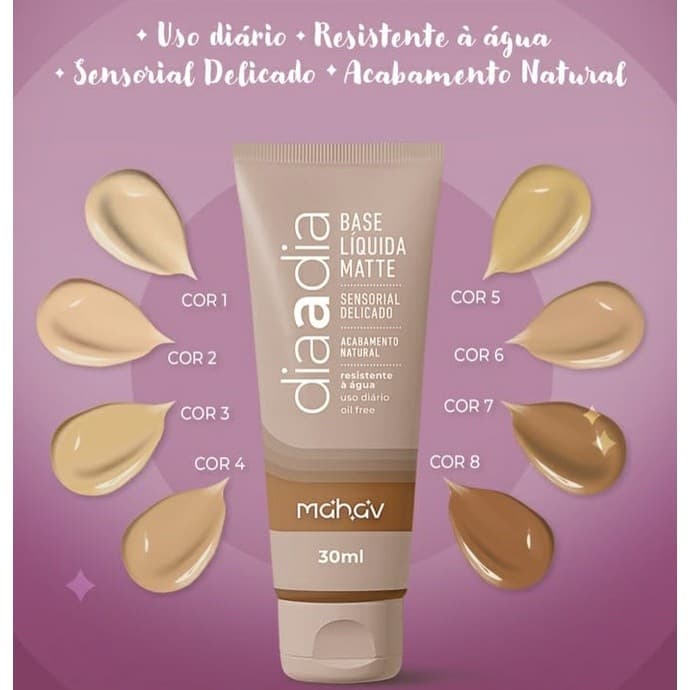 Base Líquida Matte Mahav Dia a Dia Cobertura Natural BM-MV Presente Pare Amor
