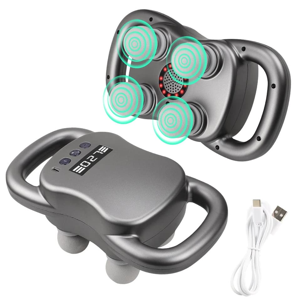 Massageador Corporal Elétrico Com 4 Cabeças Recarregável USB Alívio de Dores Musculares