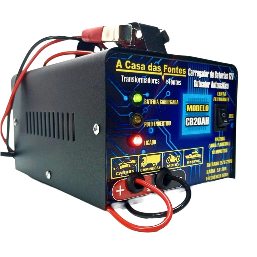 Carregador bateria 12v 20h para carro , moto, barco e caminhão.