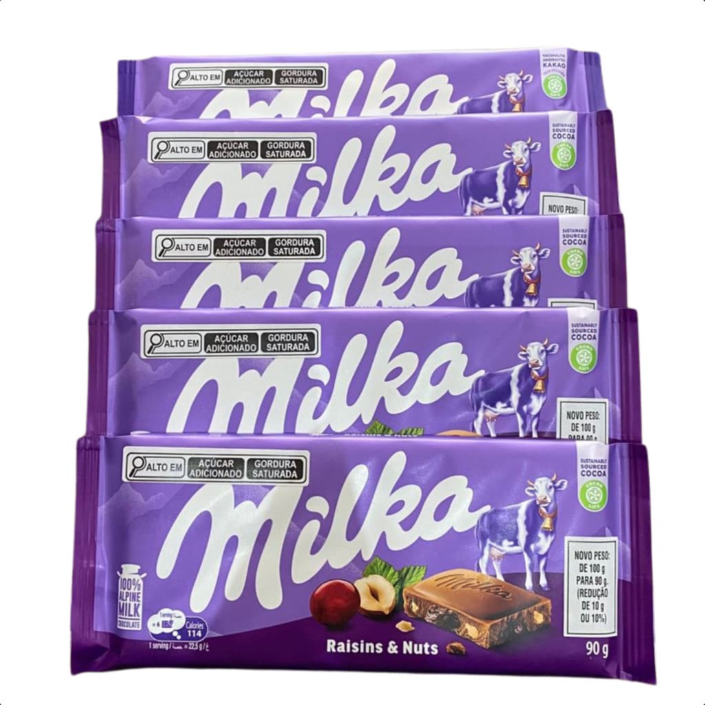 Kit 5 Chocolate Milka Amendoim Uva Passa 90g Importado